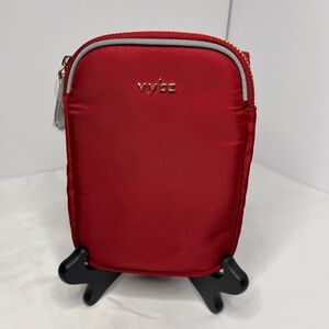 Vybz Red Compact Crossbody Pouch with Gold Accents